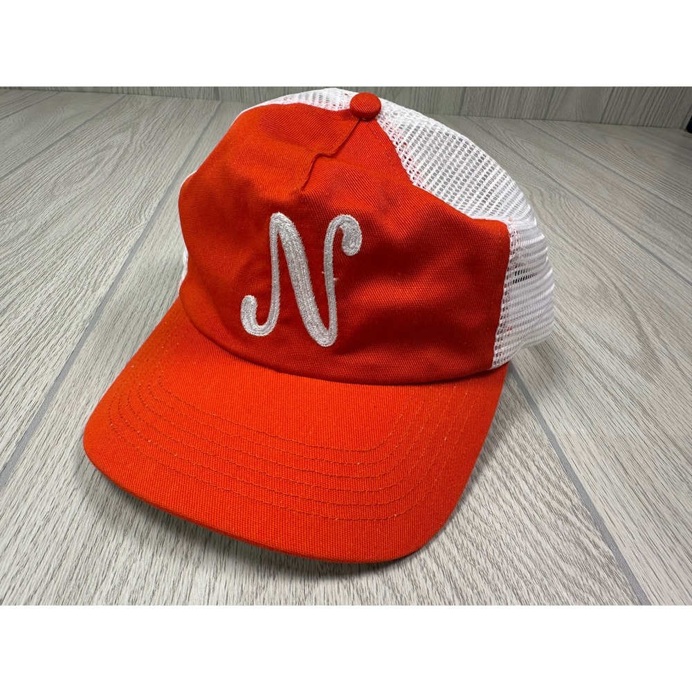 Unbranded Red Orange & White Trucker Hat with Embroidered 'N'